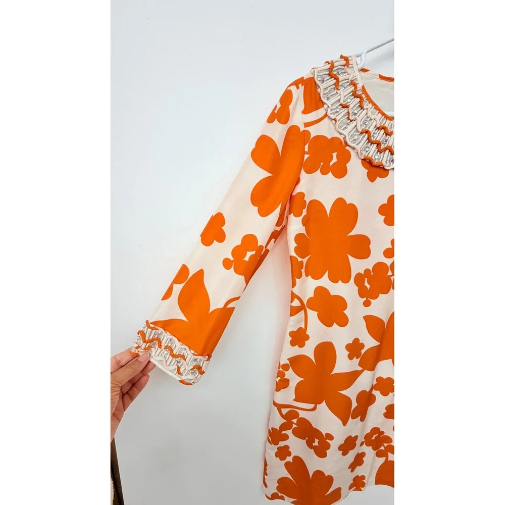 Tory Burch White and Orange Floral Mini Dress